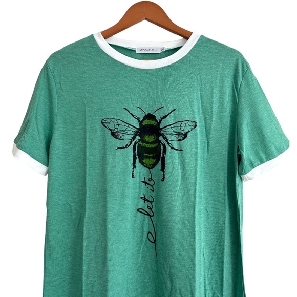 LAST ONES~NEW ‘Let It Bee’ Green Graphic Crew Tee - Picture 2 of 5